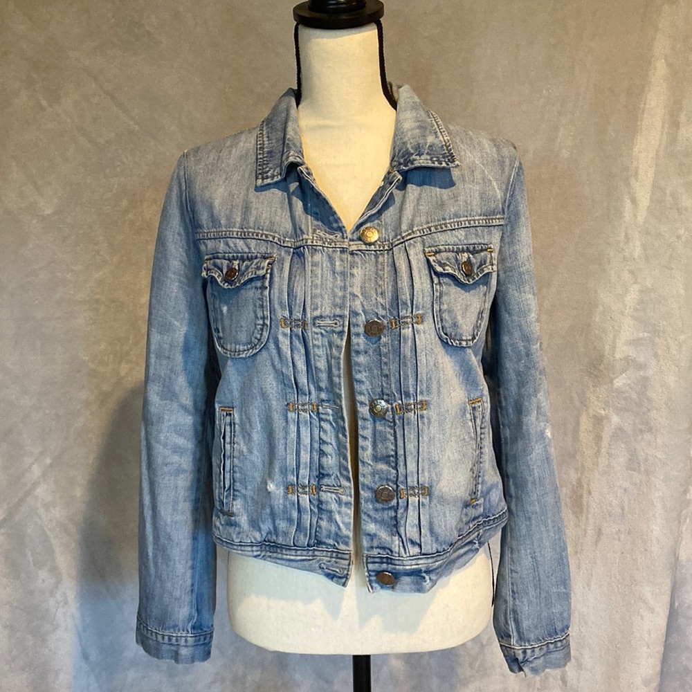 JCrew distressed light wash denim jacket